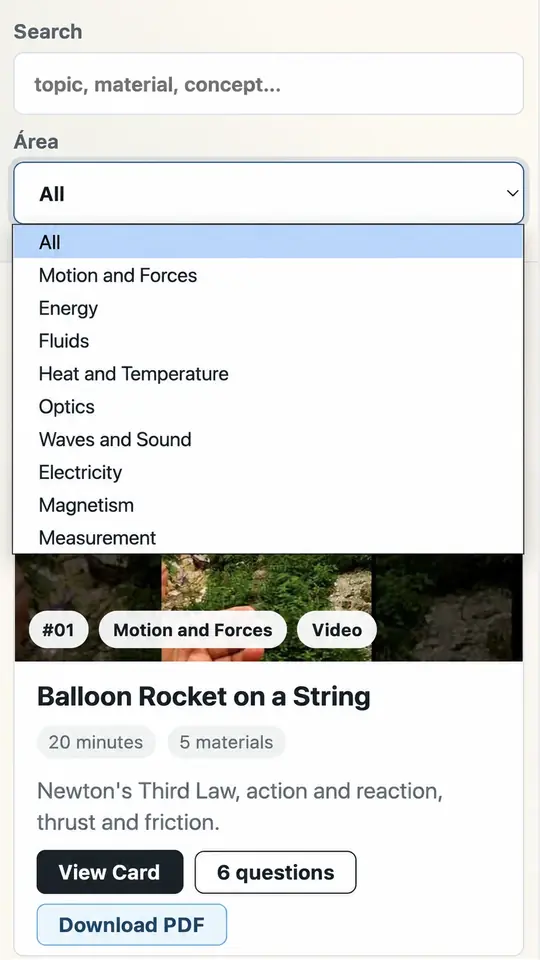 Library search and area filter